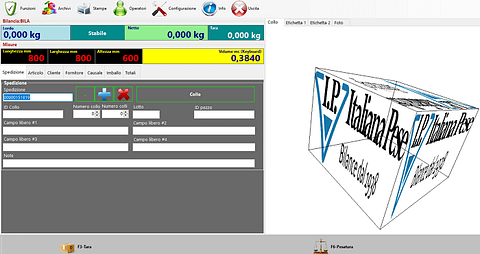 Software bilancia calcolo peso volume statico dei colli con lettura barcode